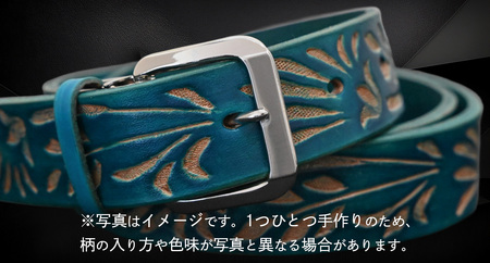 牛革ベルト 青かすれ染め【太さ30mm / 厚さ3.7mm / L(130cm)】 [BE026ya-L]