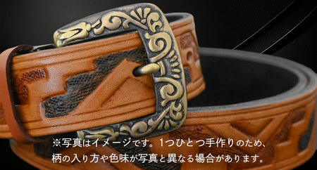 牛革ベルト インディアン アンティーク タン染め(黒+茶)【太さ30mm / 厚さ3.7mm / M(110cm)】  [BE028ya-M]