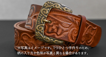 牛革ベルト 焦茶すかし染め【太さ40mm / 厚さ3.7mm / M(110cm)】 [BE041ya-M]