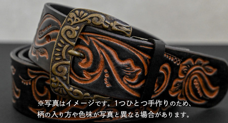 牛革ベルト 黒かすれ染め内彫【太さ40mm / 厚さ3.7mm / M(110cm)】 [BE043ya-M]