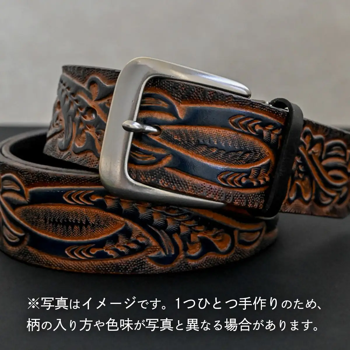 牛革ベルト 紺かすれ染め【太さ40mm / 厚さ3.7mm / L(130cm)】 [BE044ya-L]