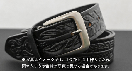 牛革ベルト アンティーク黒染め+黒【太さ40mm / 厚さ3.7mm / M(110cm)】 [BE048ya-M]