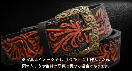牛革ベルト アンティークコードバン+黒【太さ40mm / 厚さ3.7mm / M(110cm)】 [BE051ya-M]