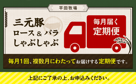 【 全12回 毎月 定期便 】 日本 の 米育ち 平田牧場 三元豚ロース 250g ・ バラ しゃぶしゃぶ ロース 250g T036-T02-03 肉 豚肉