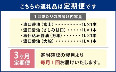 【3ヶ月定期便】 お醤油4種味比べセット ／ 調味料 醤油 しょうゆ おしょうゆ 濃口 こいくち 甘口 あまくち 料理 大分県 九重町