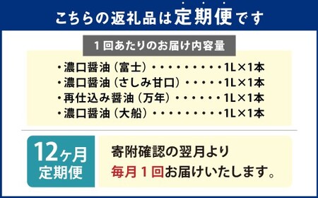 【12ヶ月定期便】 お醤油4種味比べセット ／ 調味料 醤油 しょうゆ おしょうゆ 濃口 こいくち 甘口 あまくち 料理 大分県 九重町