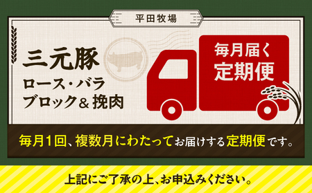 【 全3回 毎月 定期便 】 日本 の 米育ち 平田牧場 三元豚 バラブロック 600g ・ 豚ロースブロック 600g ・ 豚挽肉 300g T036-T14-01 肉 豚肉