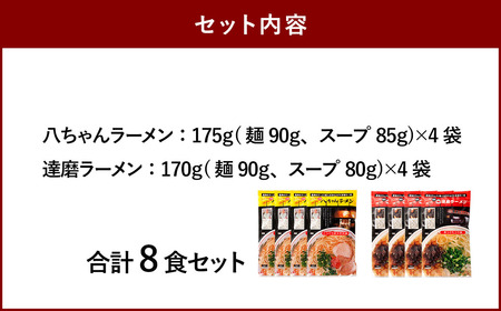 八ちゃんラーメン、達磨ラーメンセット各4食 計8食 拉麺 らーめん ラーメン 詰め合わせ 食べ比べ セット 豚骨 とんこつ 福岡県 太宰府市