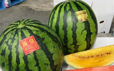 熊本県産スイカ ラオウザスイート＆金色羅皇 2玉 果物 フルーツ 西瓜 すいか スイカ 大玉 大玉スイカ 大玉すいか 常温 熊本県産 【2026年5月上旬発送開始】