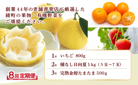 【全8回お届け】宮崎県綾町産 果物・野菜定期便 [X20]_0113-001