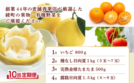 【全10回お届け】宮崎県綾町産 果物・野菜定期便 [X21]_0113-002