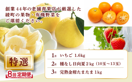 【全8回お届け】特選！！宮崎県綾町産 果物・野菜定期便 [Y20]_0113-003