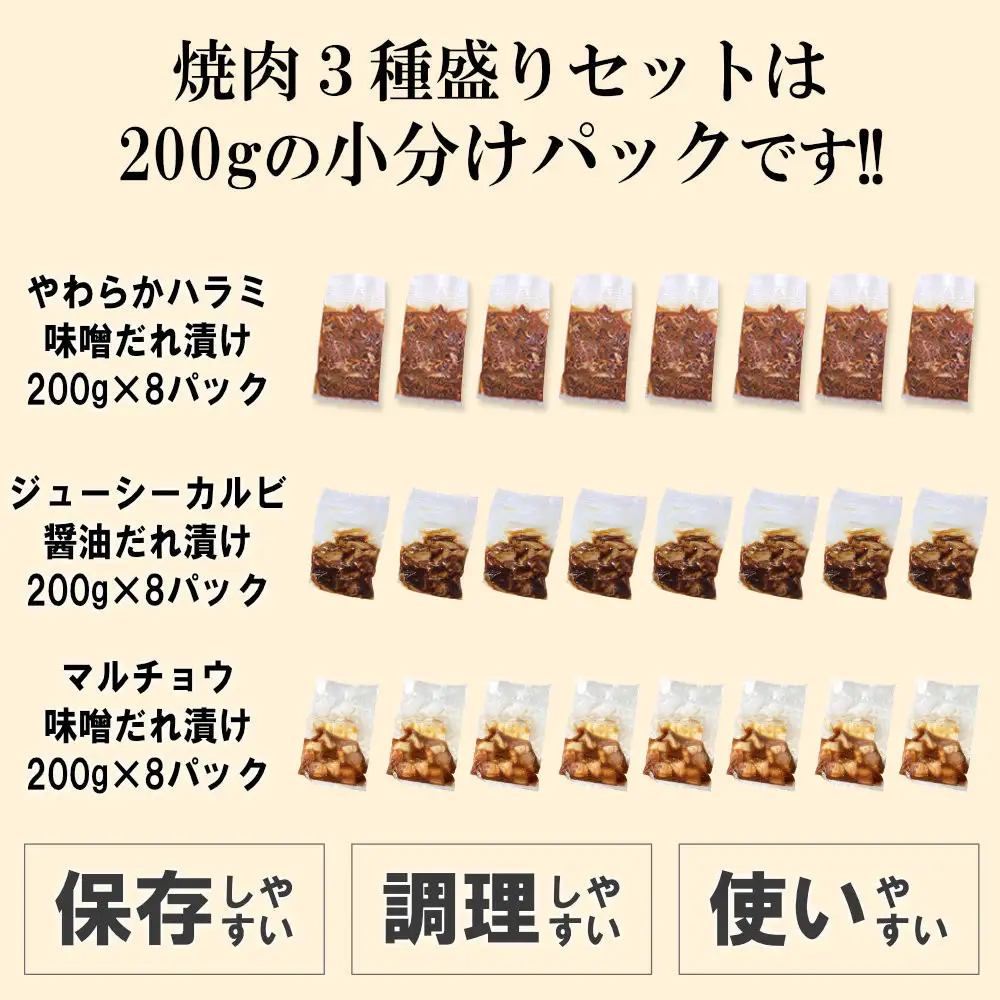 焼肉3種盛りセット(ハラミ・カルビ・マルチョウ)4.8kg | 情熱ホルモン