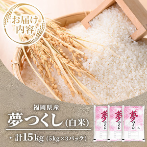 ≪令和7年産≫【白米】【食味鑑定士厳選】福岡県産 夢つくし(計15kg・5kg×3袋) 白米 米 お米 おこめ ごはん ゆめつくし ご飯 常温 福岡県産 ブランド米 常温 常温保存 【ファインリョーコク】as34-007