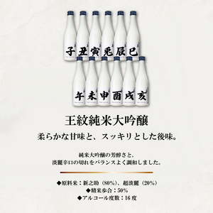 日本酒 王紋純米大吟醸 十二支 300ml × 12本 純米大吟醸 干支 ラベル 地酒 酒 清酒 辛口 純米 大吟醸 午年 新潟 贈答 贈り物 にいがた プレゼント 贅沢 ギフト 晩酌 お取り寄せ 年末年始 王紋 王紋酒造 新発田市 aumont014