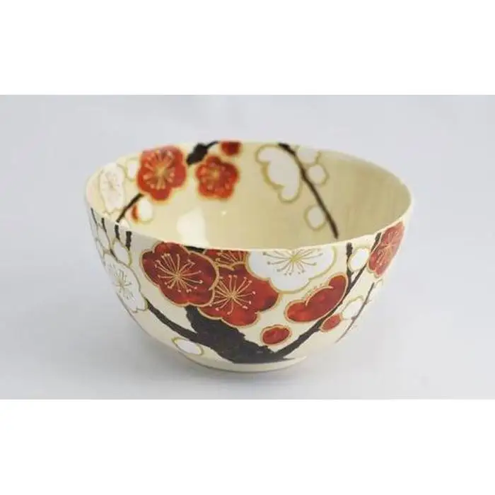 金彩 紅白梅紋輪花向付 5個【水間焼伏原窯】