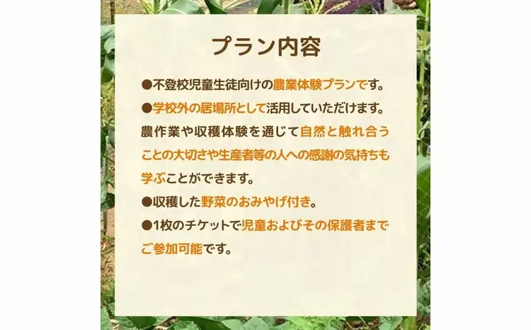 不登校児童生徒の農業体験（2回） 〈 学び 食育 収穫体験 農業体験 体験 収穫 野菜 子供 親子 農作物 ふるさと納税 柏 〉