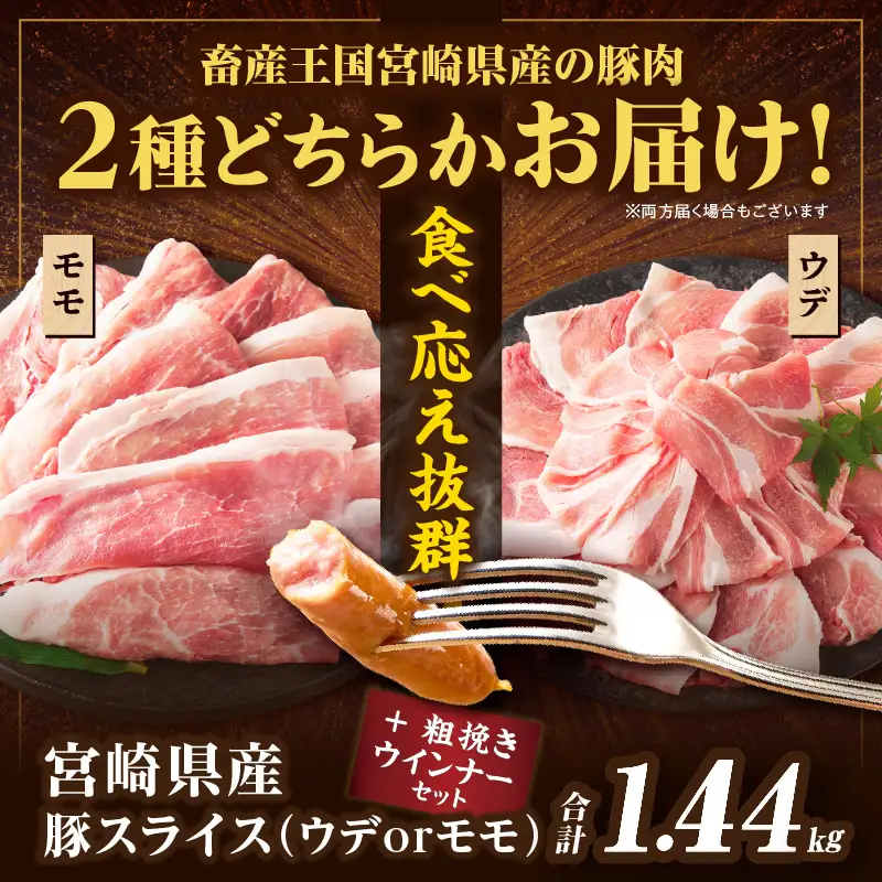 ≪訳あり≫宮崎県産豚スライス(ウデorモモ)&粗挽きウインナーセット合計1.44kg 肉 豚 豚肉 おかず 国産_T030-2056