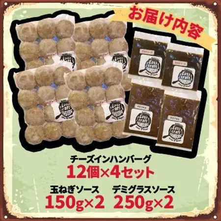 チーズ in 生ハンバーグ 12個×4(玉ねぎソース150g、デミグラスソース250g 各2個)【配送不可地域：離島】【1673882】