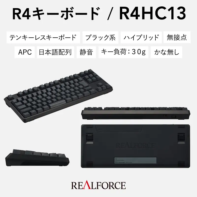 東プレ REALFORCE R4 プロのためのプレミアムキーボード 日本語配列 テンキーレス 30g 黒 (型式：R4HC13)