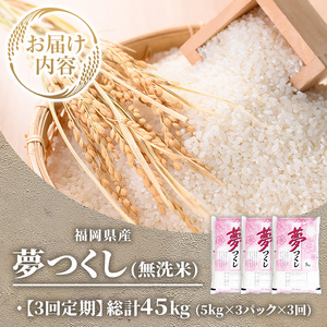 ≪令和7年産≫【3回定期便・無洗米】【食味鑑定士厳選】福岡県産 夢つくし(総計45kg・5kg×3袋×3回) 米 無洗米 お米 おこめ ごはん ゆめつくし ご飯 常温 福岡県産 ブランド米 定期便 定期 頒布会 常温 常温保存 【ファインリョーコク】as34-022