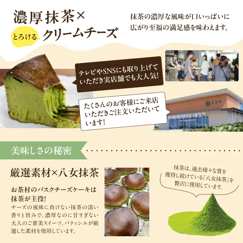 TVで紹介★バスクチーズケーキ ＜配送不可：沖縄・離島＞ 抹茶 バスクチーズケーキ チーズケーキ クリームチーズ マスカルポーネ 冷凍 福岡県 八女市 077-005