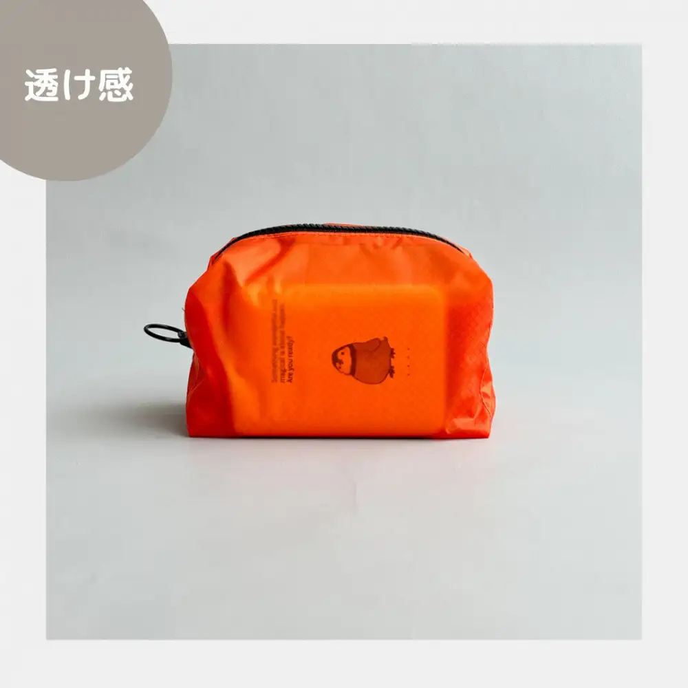 【オレンジ】ナイロン化粧ポーチ　内ポケット付き