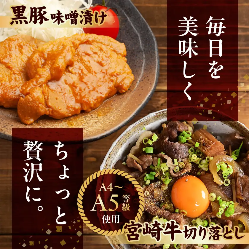 宮崎牛切り落とし&黒豚味噌漬けセット〔MJ-N4-008〕_(都城市) 都城産宮崎牛 国産牛肉 宮崎牛 切落とし 500g×1パック 都城産黒豚 黒豚 ロース みそ漬け 100g×6枚 牛肉 豚肉