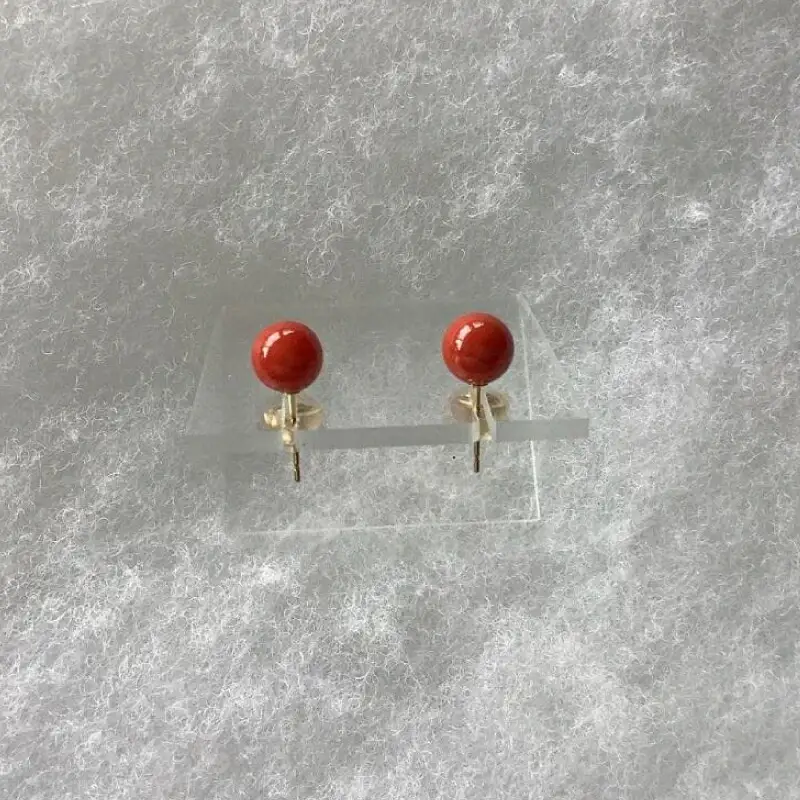 【珊瑚】ピアス 赤玉珊瑚 K18G