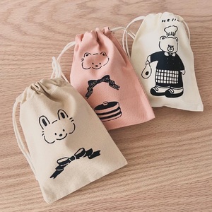 [tulip bear (チューリップベア)] 巾着ポーチ 3点セット (うさぎとリボン、ねことリボンとパンケーキ、くまとたまご)★イラスト：hanaさん [0842]