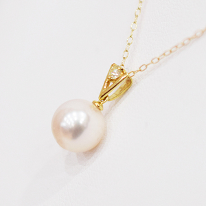 S101-468_あこや真珠 天草 ネックレス ペンダント ダイヤモンド 0.05ct 8mm - 8.5mm  K18