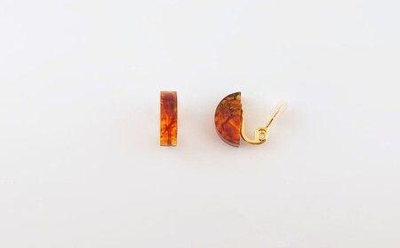 Amberlogue イヤリング 半円形（金属素材：真ちゅうメッキ　琥珀：18×5×8.5mm　サイズ：全長18mm）