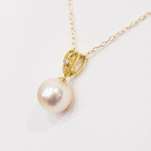 S101-471_あこや真珠 天草 ネックレス ペンダント ダイヤモンド 0.01ct 8mm - 8.5mm ホワイトピンク ハート K18 K14