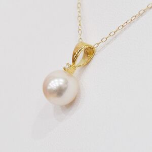 S101-477_あこや真珠 天草 ネックレス ペンダント ダイヤモンド 0.01ct 8mm - 8.5mm ホワイトピンク K18 K14
