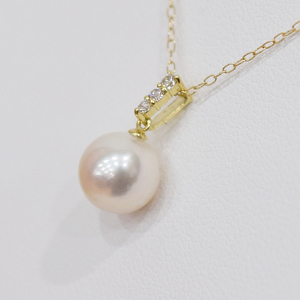 S101-480_あこや真珠 天草 ネックレス ペンダント ダイヤモンド 0.06ct 8mm - 8.5mm ホワイトピンク K18 3連