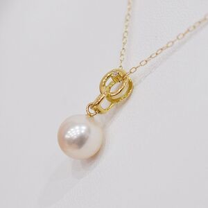 S101-486_あこや真珠 天草 ネックレス ペンダント ダイヤモンド 0.01ct 8mm - 8.5mm ホワイトピンク 真珠 K18 クロス