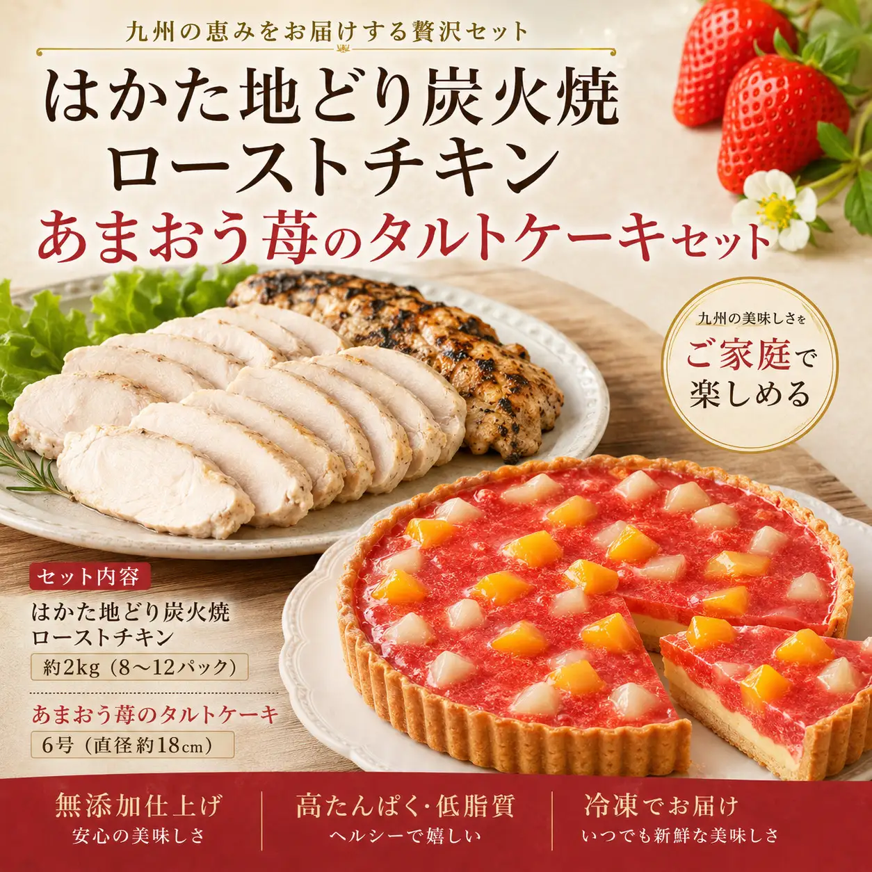 はかた地どりローストチキン2kg・あまおうタルト6号（18㎝）4～6人分 [M954-1]