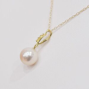 S101-489_あこや真珠 天草 ネックレス ペンダント ダイヤモンド 0.02ct 8mm - 8.5mm ホワイトピンク 真珠 K18 音符