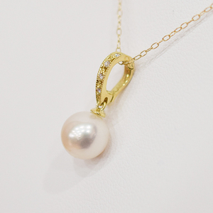 S101-492_あこや真珠 天草 ネックレス ペンダント ダイヤモンド クリッカー 0.02ct 8mm - 8.5mm ホワイトピンク 真珠 K18