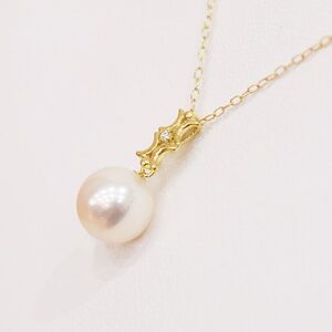 S101-495_あこや真珠 天草 ネックレス ペンダント ダイヤモンド 0.01ct 8mm - 8.5mm ホワイトピンク 真珠 K18