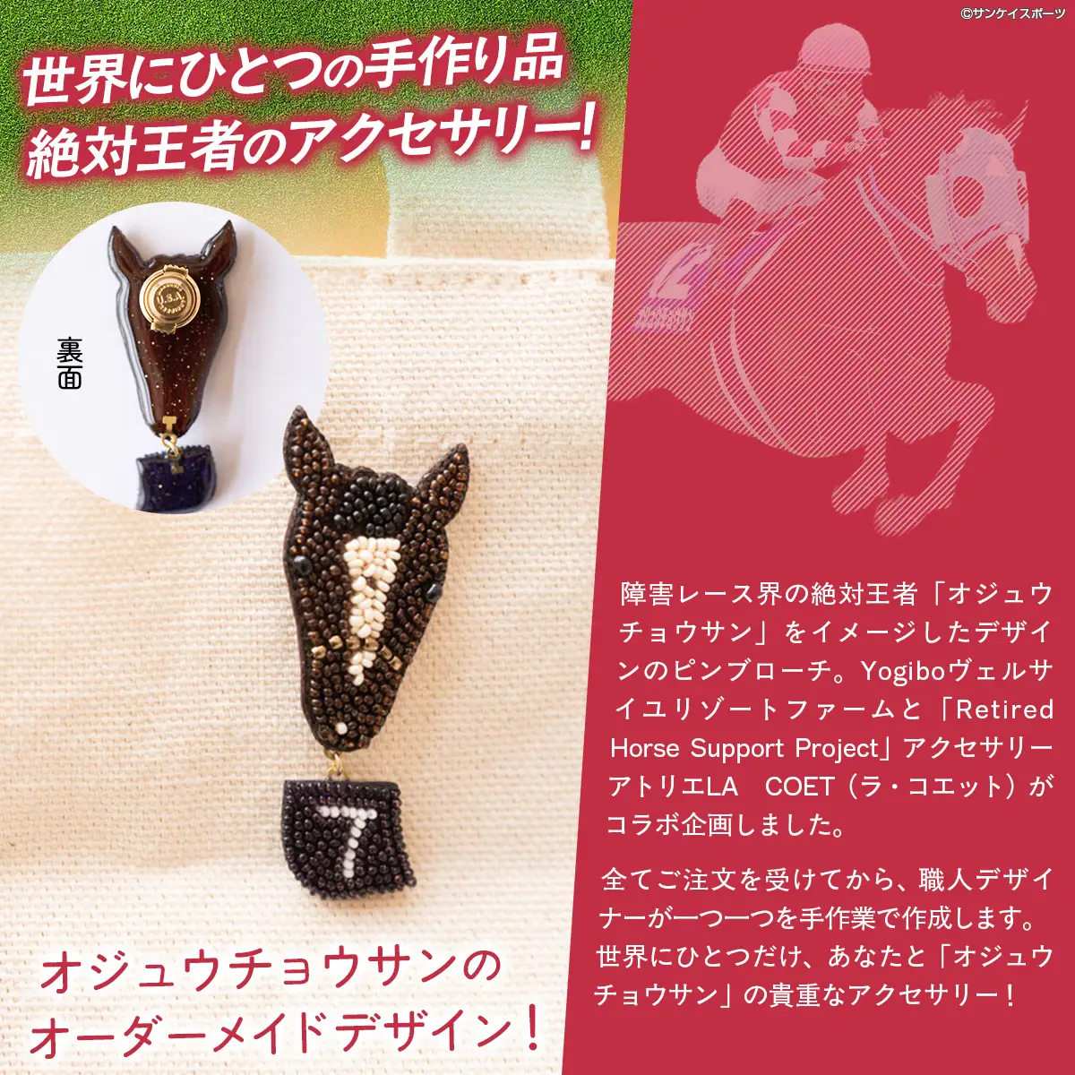 【オーダーメイド品】オジュウチョウサン（中山大障害時）リュネヴィル刺繍ピンブローチ BRTV003