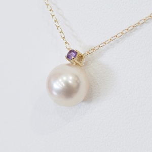 S101-504_あこや真珠 ペンダント ネックレス 8mm - 8.5mm 天草 熊本 ホワイトピンク 誕生石 2月 アメシスト 半貴石 本真珠 K18