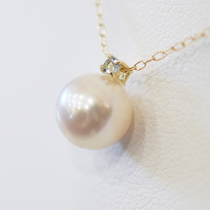 S101-507_あこや真珠 ペンダント ネックレス 8mm - 8.5mm 天草 熊本 ホワイトピンク 誕生石 3月 アクアマリン 半貴石 本真珠 K18
