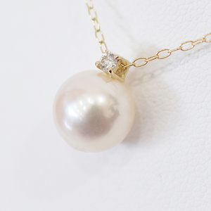 S101-510_あこや真珠 ペンダント ネックレス 8mm - 8.5mm 天草 熊本 ホワイトピンク 誕生石 4月 ダイヤモンド  半貴石 本真珠 K18