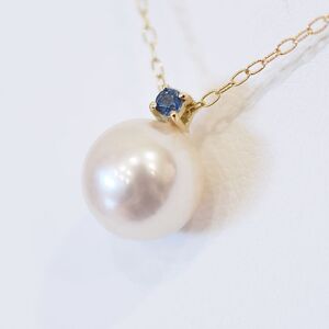 S101-525_あこや真珠 ペンダント ネックレス 8mm - 8.5mm 天草 熊本 ホワイトピンク 誕生石 9月 サファイヤ 半貴石 本真珠 K18