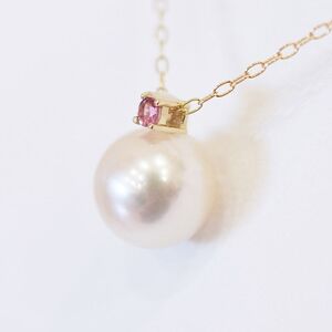S101-528_あこや真珠 ペンダント ネックレス 8mm - 8.5mm 天草 熊本 ホワイトピンク 誕生石 10月 ピンクトルマリン 半貴石 本真珠 K18