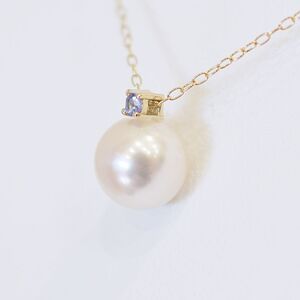 S101-534_あこや真珠 ペンダント ネックレス 8mm - 8.5mm 天草 熊本 ホワイトピンク 誕生石 12月 タンザナイト 半貴石 本真珠 K18
