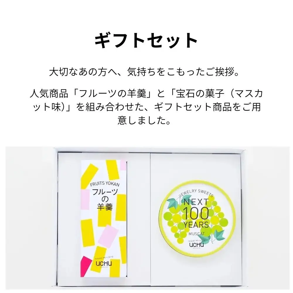 【UCHU wagashi】フルーツの羊羹＋宝石の菓子・マスカット ギフトセット