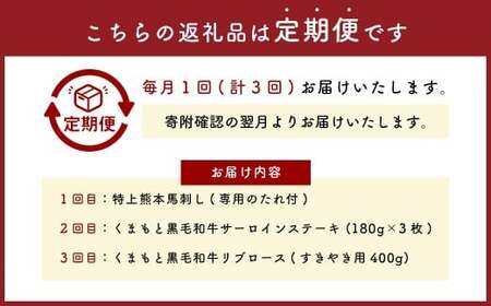 【 3回 定期便 】 馬刺＆くまもと 黒毛和牛の「福袋」 定期便 肉 お肉 牛肉 牛 馬 馬肉 霜降り 赤身 馬刺し 和牛 サーロインステーキ リブロース すき焼き 熊本県 湯前町
