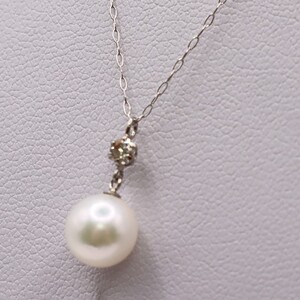 1931 Pt あこや本真珠　7.0㎜up　ダイヤモンド0.09ct　ペンダントネックレス